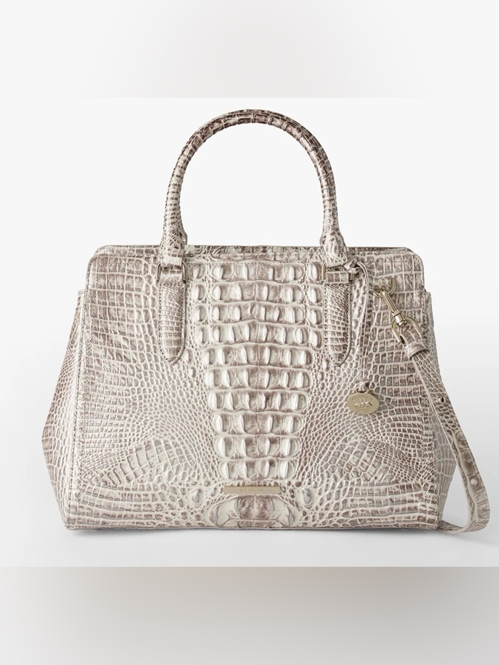 Brahmin Croc-Embossed Structured Satchel in Cream big bag